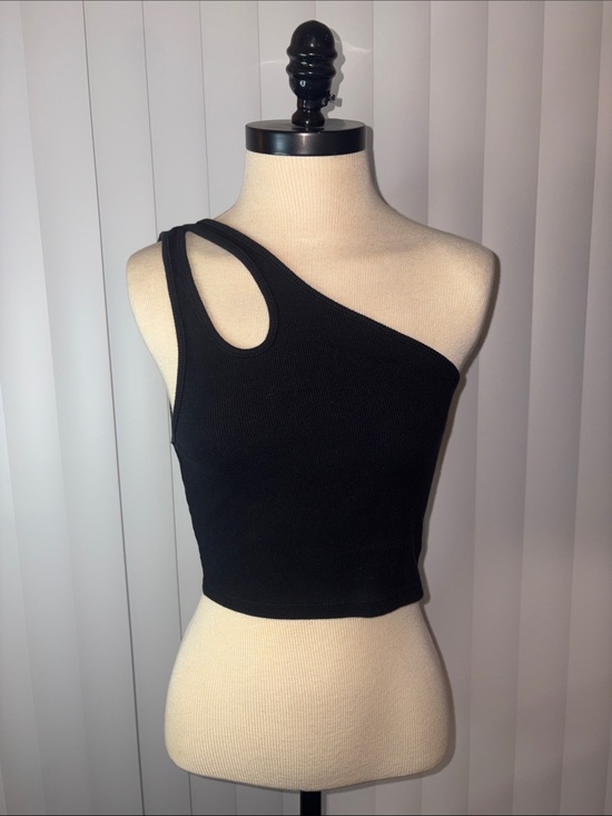 Zara Tops - ZARA Asymmetrical One Shoulder Cutout Crop Top Black Ribbed Knit Large